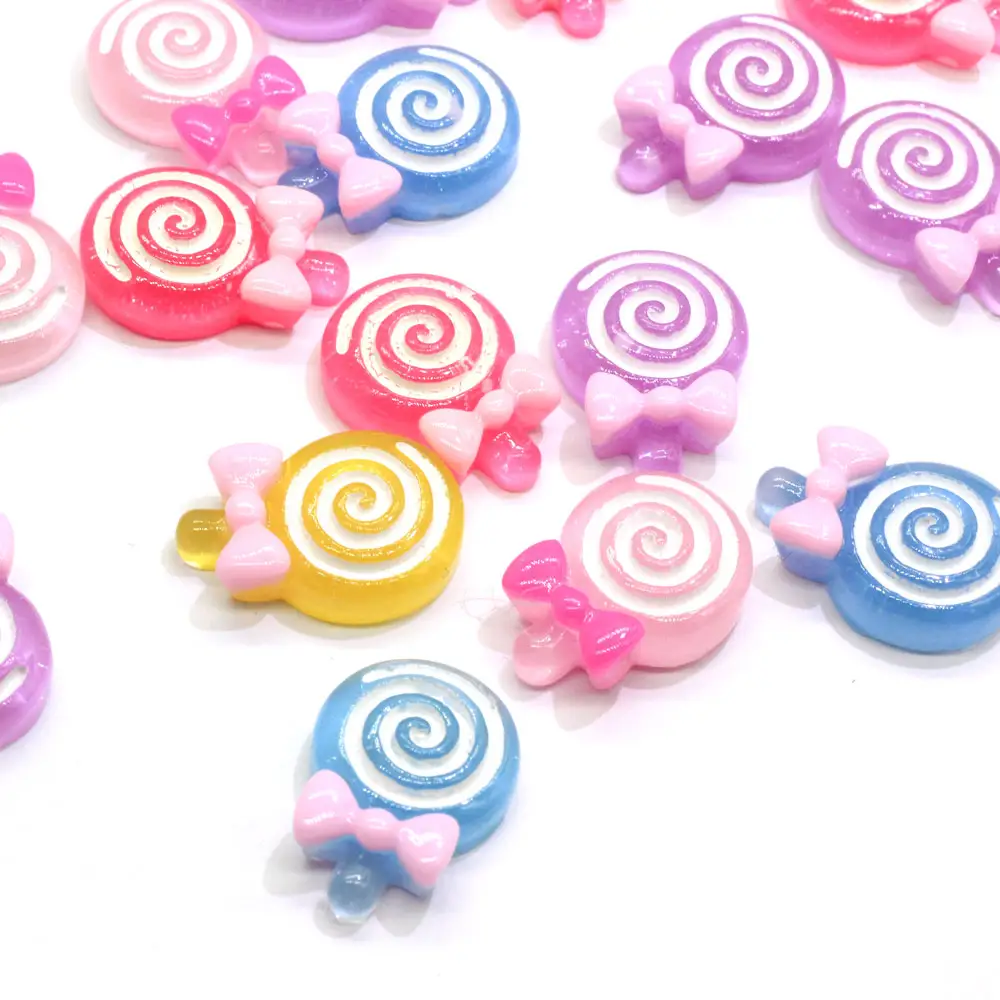 ขายส่ง100ชิ้น/ล็อตเรซิ่น Flatback Lollipop Candy Cabochons Kawaii Jelly Swirl Lollipop กับ Cabochons Flatback เรซิ่น Cabs