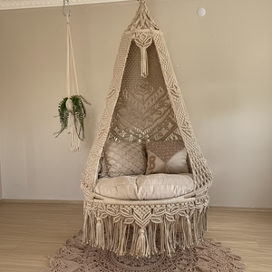 Fauteuil suspendu rond, balançoire en macramé, hängesessel, balançoire intérieure/extérieure, chaise suspendue en macramé - Product Image 1