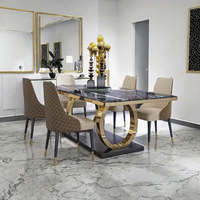 Ensemble de table à manger réglable Dareko en marbre blanc de grande taille, design luxueux doré pour la maison, le bureau, l'appartement et l'hôtel, style moderne