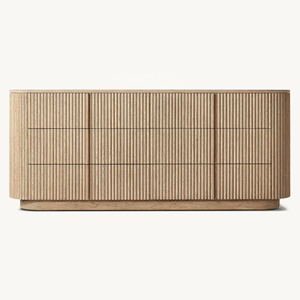 <strong>Eminent</strong> Modern American Heritage Oak Dresser Cabinet 6-Drawer Triple Chest Dressing <strong>Table</strong>, Luxury Fluted Stately Hardwood Vanity - Product Image 1