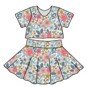 Completo Estivo da Bambina 0-16 Anni all'Ingrosso 2 Pezzi con Crop Top a Maniche Corte e Gonna a Vita Alta Coordinata - Product Image 6
