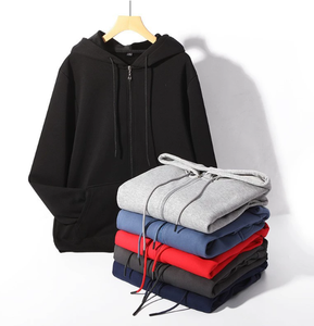 Cardigan à capuche en coton composite pour l'automne et l'hiver, fermeture éclair, pull ample décontracté pour hommes et femmes - Product Image 1