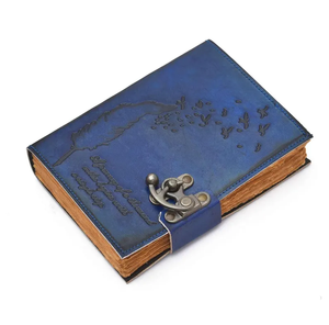 Premium Quality Handmade Blue Leather Journal Feather Embossed Cover Writing Notebook & <b>Diary</b> - Product Image 1