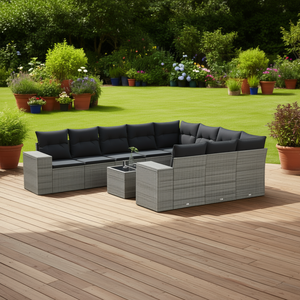 Grey Pe <b>Rattan</b> Garden <b>Sofa</b> Set Steel Frame 6 Seater Contemporary Outdoor Furniture - Product Image 2