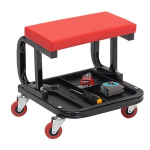 Sgabello da Lavoro Girevole Rinforzato con Seduta Imbottita in PU e Vassoio Portautensili Diviso per Officina Meccanica - Product Image 3