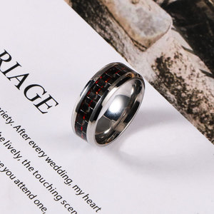 Anillos de acero inoxidable plateados, azules y rojos con incrustaciones de fibra de carbono, alianzas de boda para hombres y mujeres SA1056 - Product Image 4