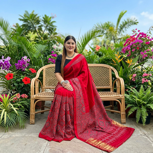 Sari en soie modale tendance, imprimé Ajrakh à la main, séchage rapide, coupe classique, vêtement traditionnel indien pour la vente en gros - Product Image 3