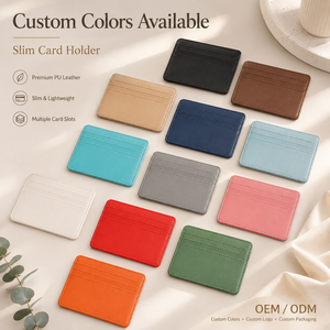 Porte-cartes fin en cuir PU, 3 emplacements pour cartes, 10x8cm, portefeuille minimaliste, 8 couleurs, logo personnalisé, OEM pour le bureau - Product Image 5