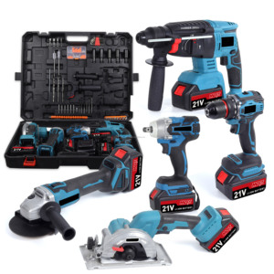 Juego de 5 Herramientas Eléctricas Multifuncionales Inalámbricas, Juego de Herramientas Eléctricas 5 en 1, Amoladora Angular, Martillo, Llave Inglesa, Taladro, Sierra Circular - Product Image 1