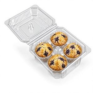 Caja de PET transparente con cierre de bisagra a prueba de manipulaciones para muffins, capacidad para 4 unidades, gama especial de bisagras - Caja de bisagras al por mayor - Product Image 1