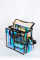 Sac de maquillage cosmétique transparent holographique en vinyle, organisateur de beauté durable, imperméable, avec fermeture éclair, couleur personnalisée, national