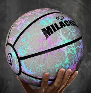 ほとんどのトレンド光るバスケットボールカスタムメイド反射バスケットボールPUレザー標準サイズ7トレーニング用ボールバスケットボール