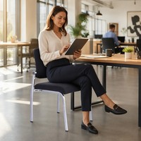 Lot de 6 chaises de formation empilables en maille noire avec dossier respirant et base chromée à 4 pieds – Sièges peu encombrants pour salle de conférence 699
