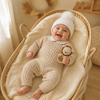 KAIYUE Combinaison en coton tricotée sur mesure pour nouveau-né, avec col Peter Pan, bonnet et hochet