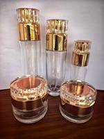 Ensemble de flacons de sérum et de lotion tonique pour soins de la peau en verre dégradé de luxe avec pompe plaquée or, plusieurs couleurs, flacons cosmétiques