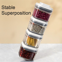 Ensemble de 5 bocaux hermétiques en plastique multi-usages grande capacité avec bouton-poussoir, compatibles lave-vaisselle, design moderne rectangulaire pour cuisine (aliments secs)