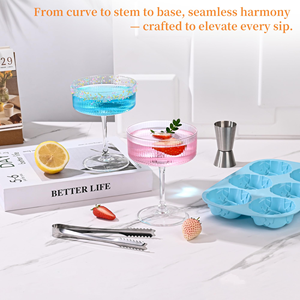 Elegant Design Classic Vintage 300ML Ribbed <b>Plastic</b> Coupe <b>Glasses</b> Cocktail <b>Glasses</b> for Home & Party - Product Image 3