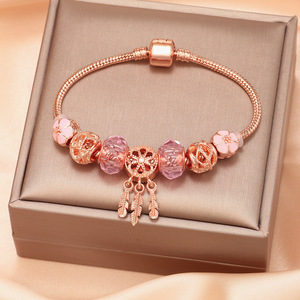 Cross-border Trendy Heart Pan-style DIY <strong>Dreamcatcher</strong> Cartoon Kulomi Large Hole Beaded Girlfriend Crystal Gold Plated <strong>Bracelet</strong> - Product Image 3