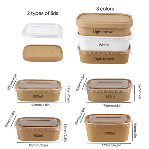 Disposable Biodegradable Food-grade Kraft Paper Lunch Boxes With Lids <b>Takeaway</b> Packaging <b>Containers</b> - Product Image 2