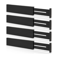 Lot de 4 séparateurs de tiroir extensibles en bambou pour cuisine, salle de bain, rangement de vêtements, organisateur noir