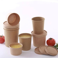 Récipient écologique personnalisé pour aliments à emporter bols à nouilles en papier kraft tasse à soupe avec couvercle