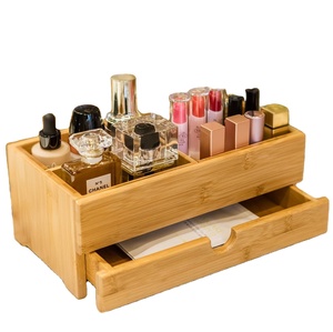 Bamboo Wooden Makeup Organizer with Drawer Storage Stand Box
