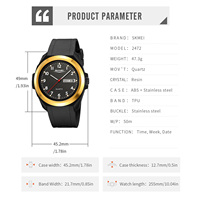 Montre-bracelet décontractée SKMEI 2472 pour homme, à quartz analogique, avec date et fonction jour, boîtier en ABS et acier inoxydable, bracelet en TPU, 3 couleurs – Grande Vente