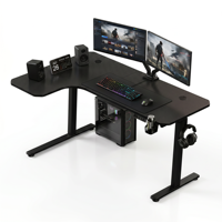 Bureau de jeu en forme de L avec surface en fibre de carbone, crochet pour casque et support pour PC, configuration droite/gauche possible