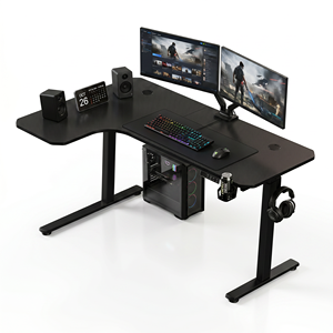L-Shaped Gaming Desk Carbon Fiber Surface With Headphone Hook And <b>PC</b> <b>Stand</b> Right Left Configurable - Product Image 2