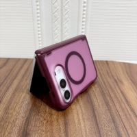 Coque pliable magnétique pour iPhone Duo, compatible avec la charge sans fil, finition mate translucide, antichoc, avec support à charnière.