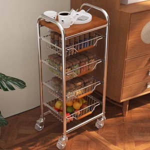 Storage Cart 4 Layers Metal <b>Rolling</b> Cart With Baskets For Kitchen Food Storage Organizing Vegetables <b>Fruits</b> Spices - Product Image 2