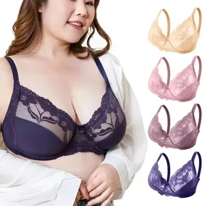 Sujetador de encaje sexy para mujer de talla grande, copa grande, push-up, tallas E F, copa completa, lencería para mujer de talla grande - Product Image 1