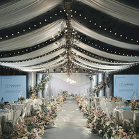 Voilages de plafond de luxe blancs pour mariage, lumières étoilées, rideaux en soie laiteuse ondulée, draperies de toit de tente, décoration élégante et romantique pour événements