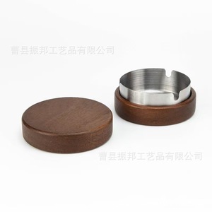 Wooden Ashtray Round Solid Wood With Lid <b>Nordic</b> Style Desktop Ashtray For Home Office Use - Product Image 3