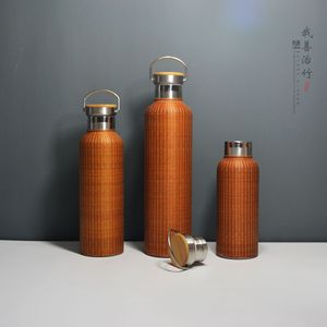 Handmade Bamboo Woven Stainless Steel <b>Thermos</b> <b>Bottle</b> 24H Insulation Gift Water Flask Straight Cup CT-01 - Product Image 1