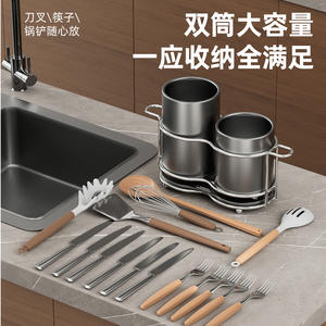 Organisateur d'ustensiles de cuisine avec support rond multifonctionnel pour le rangement des cuillères, fourchettes et couteaux, avec égouttoir - Product Image 5