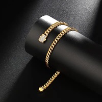 Collier en or en gros, bijoux en acier inoxydable, fermoir diamant, chaîne cubaine plaquée or pour hommes