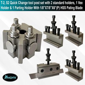 Ensemble de porte-outils à changement rapide T-2 S2, 2 porte-outils standard, 1 porte-outils à étrier, lame de dégauchissage HSS 1/8\" x 7/8\", outil de tournage, garantie 3 ans - Product Image 3