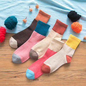 Women Thermal Socks Color Blocking Cotton <b>Blend</b> Mid Calf Warm Winter Socks - Product Image 2