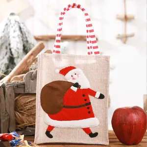 Bolsa de Mano Pequeña con Bordado de Dibujos Animados de Santa Claus, Bolsa de Regalo de Navidad de Tela de Lino Ecológica, Bolsa para Dulces - Product Image 5