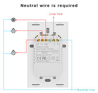 Interrupteur intelligent pour ventilateur et lampe standard américain avec interrupteur lumineux 1/2 gang, unipolaire, 10A, panneau en verre trempé, automatisation de la maison intelligente Tuya
