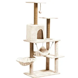 Factory cat climbing frame cat tree Pet Scratcher Wood tree tower with hammock bed pet supplier