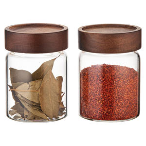 Kitchen Accessories Thread Type Mason <b>Spice</b> <b>Jar</b> Food Grade Borosilicate Glass Storage <b>Jars</b> With Airtight Acacia Wooden Lid - Product Image 3