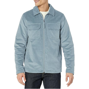 Cotton Men's Zipper Corduroy Casual Spring Bomber <b>Jacket</b> <b>Mandarin</b> <b>Collar</b> Yarn Dyed Long Sleeve - Product Image 1