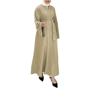 Классические искусственный жемчуг ручной работы, мусульманская абайя, элегантная однотонная длинная мусульманская абайя, скромная одежда, одежда для женщин