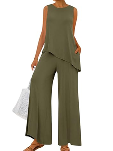Ensemble deux pièces décontracté pour femme, le plus vendu en 2026, pour yoga, en polyester et élasthanne, respirant, séchage rapide, écologique, sans manches - Product Image 1