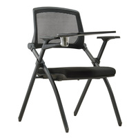 Chaise de conférence pliable avec tablette d'écriture, design moderne et minimaliste en maille, configuration table-chaise tout-en-un pour salles de réunion