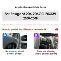 Radio de Coche Android 2 Din para Peugeot 206 206CC 206SW 2000 - 2008, Reproductor Multimedia de 7 Pulgadas con Carplay, Estéreo Autoradio y Navegación GPS
