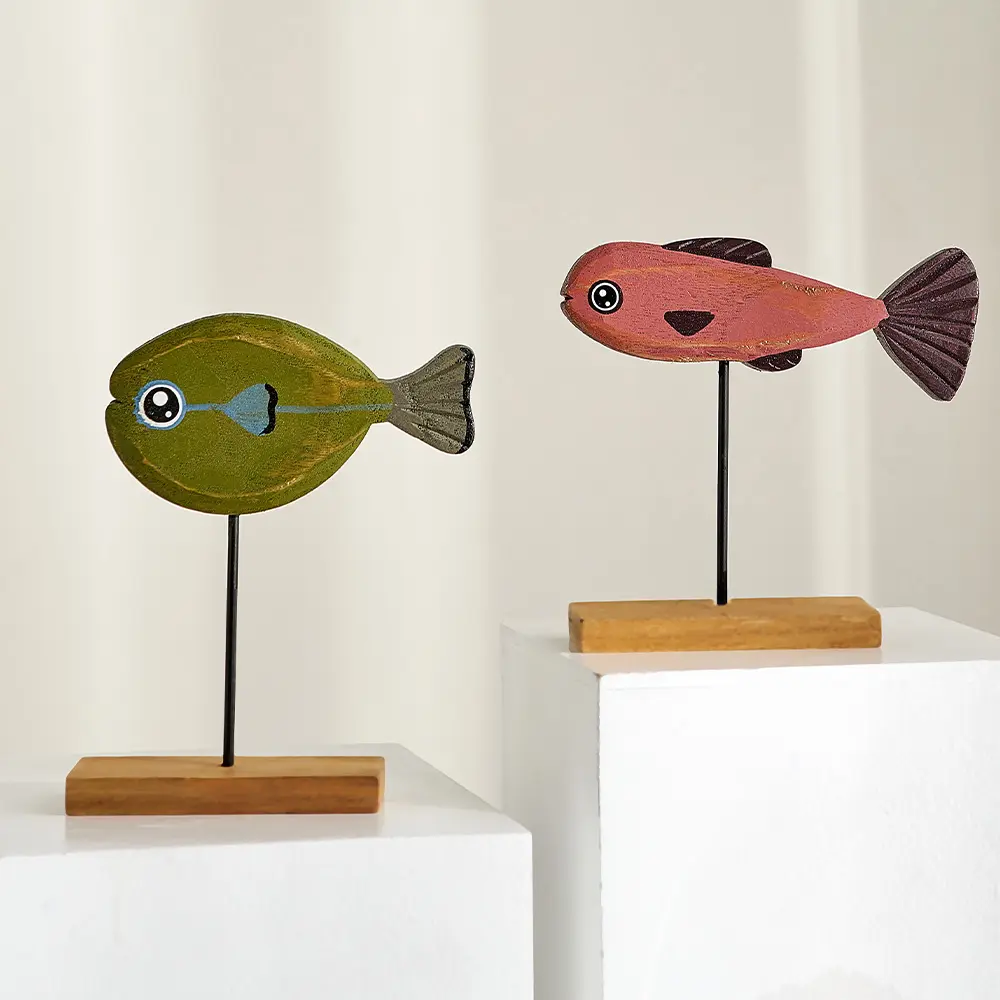 Лидер продаж, креативная декоративная деревянная Статуэтка с рисунком рыбы, украшения для дома и детской комнаты