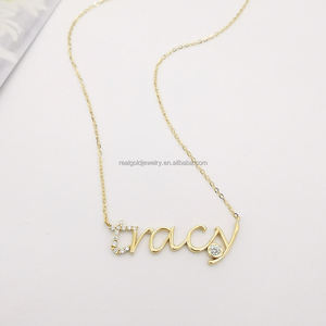 Collar con nombre de oro macizo de 14K personalizado con diamantes naturales Collar con letras personalizadas para joyería fina de aniversario - Product Image 5